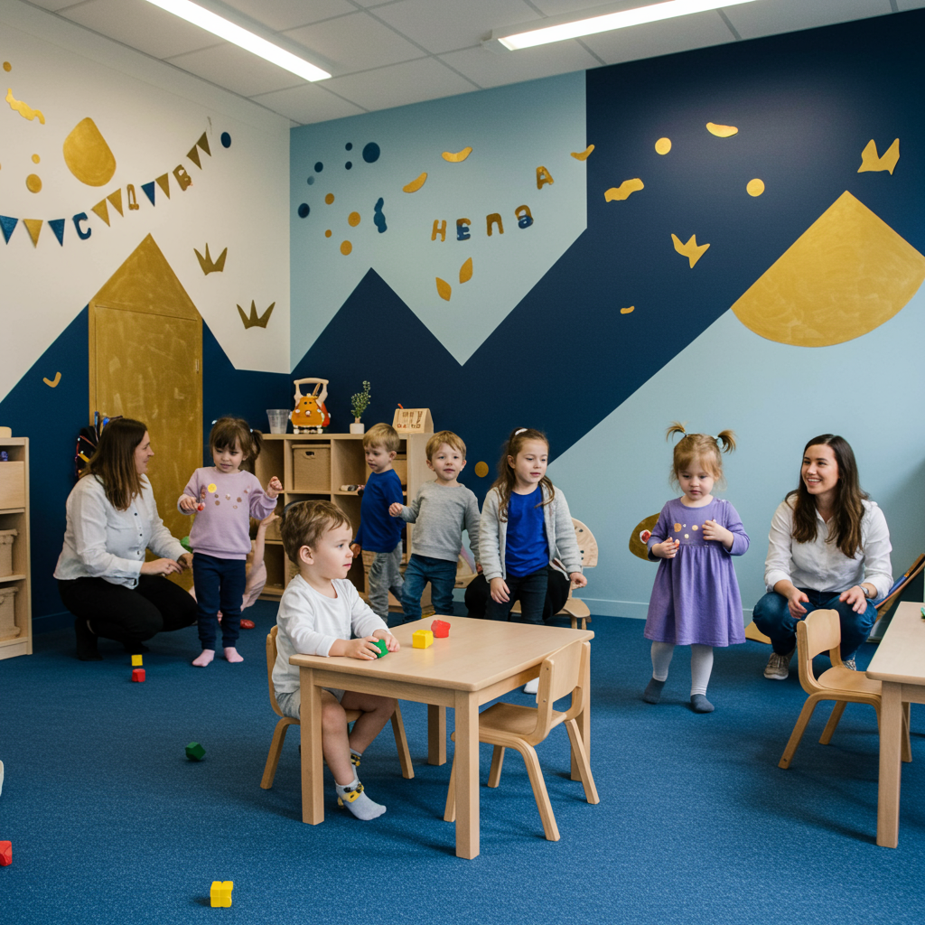 Children playing in a bright, safe environment.