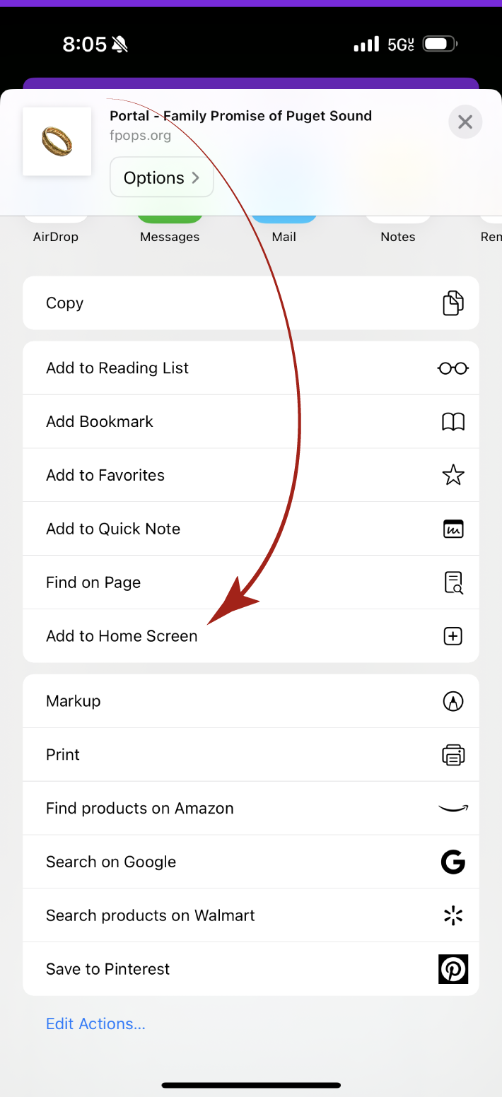 Add to Home Screen Menu Option